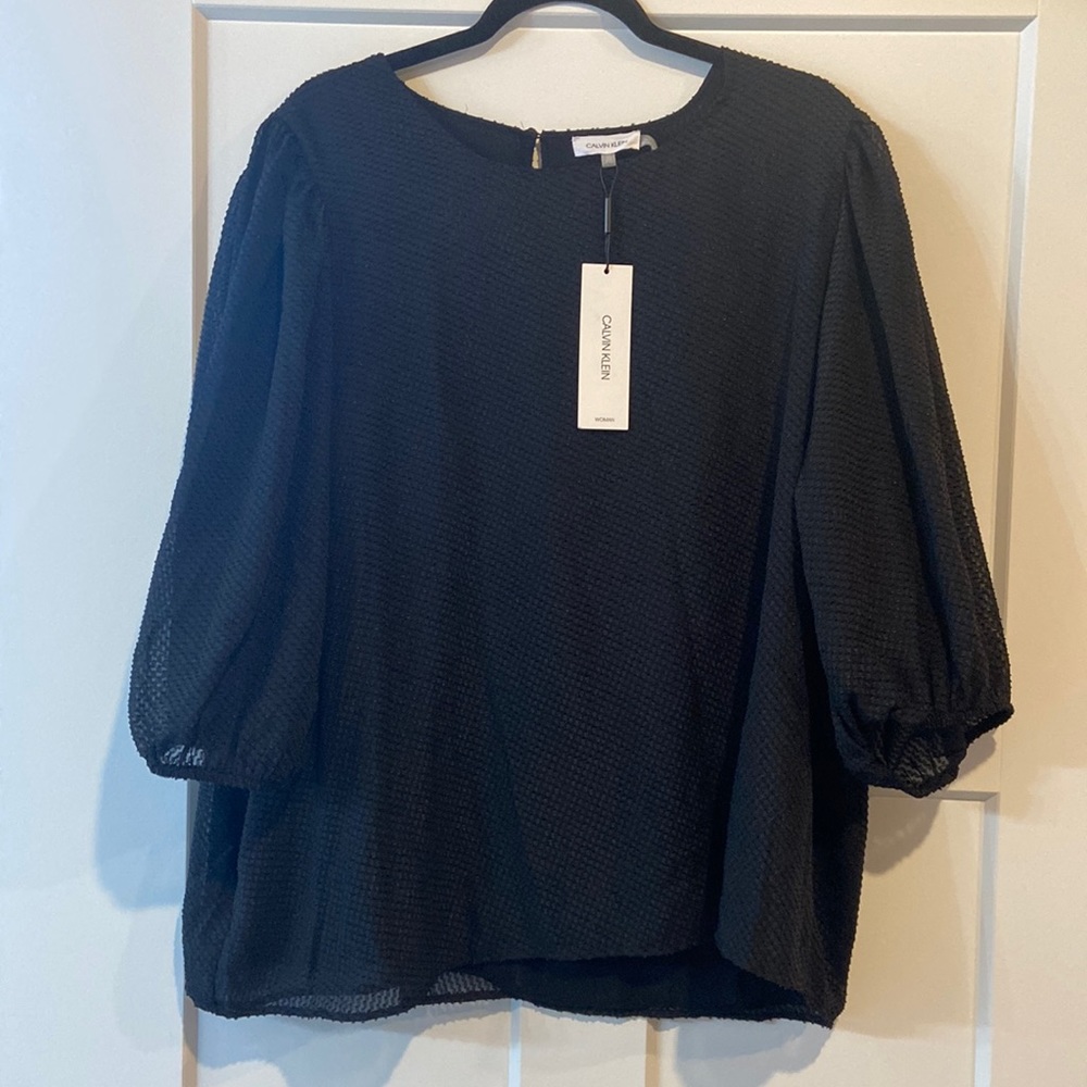2X black sheer blouse with puffy sleeves 💕 Calvin Klein NWT